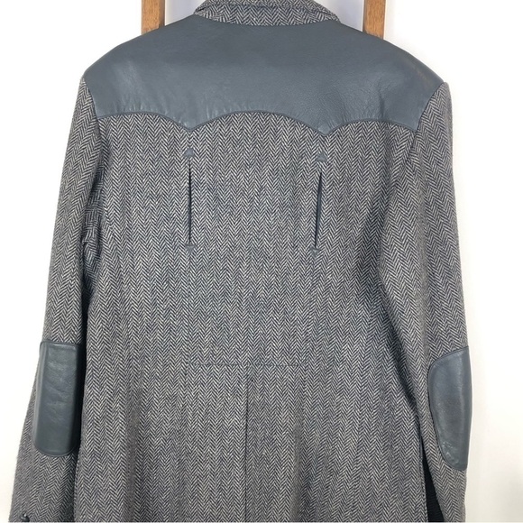 VINTAGE grey herringbone sports jacket leather elbow patches single breasted 44 - Picture 2 of 15